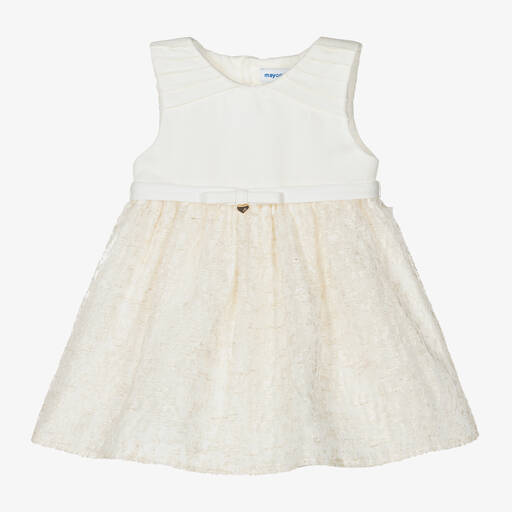 Mayoral-Girls Ivory Sleeveless Organza Dress | Childrensalon Outlet