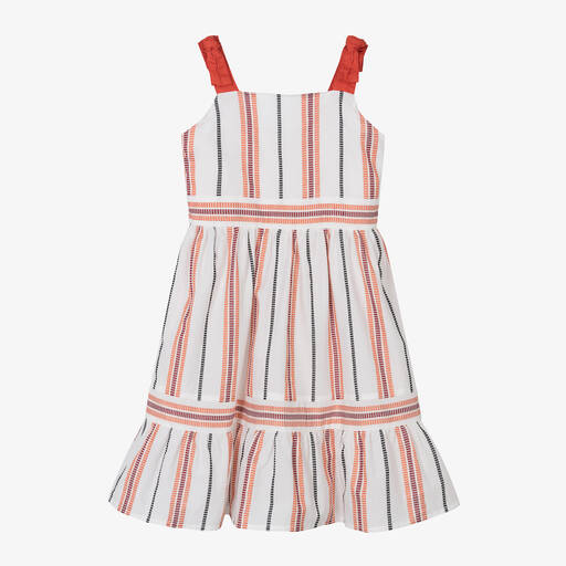 Mayoral-Girls Ivory Striped Cotton Dress | Childrensalon Outlet