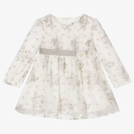 Mayoral-Girls Ivory Tulle Floral Dress | Childrensalon Outlet