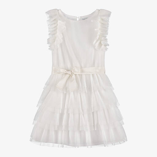 Mayoral-Girls Ivory Tulle Plissé Dress | Childrensalon Outlet