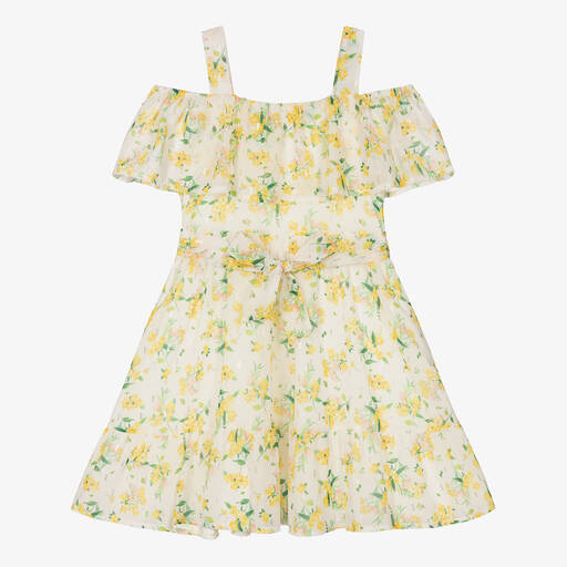 Mayoral-Girls Ivory & Yellow Floral Chiffon Dress | Childrensalon Outlet