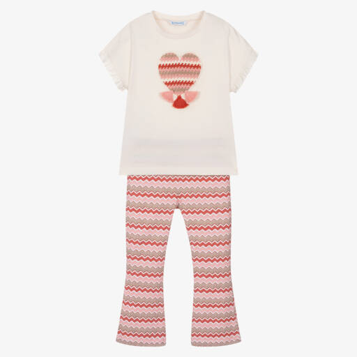 Mayoral-Girls Ivory Zigzag Cotton Ensemble | Childrensalon Outlet