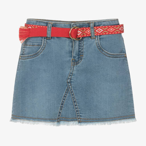Mayoral-Girls Light Blue Denim Belted Skirt | Childrensalon Outlet