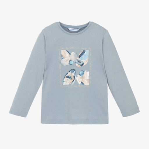 Mayoral-Girls Light Blue Shoe Print Top | Childrensalon Outlet