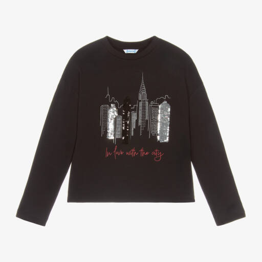 Mayoral-Girls Long-Sleeve Black Tee | Childrensalon Outlet