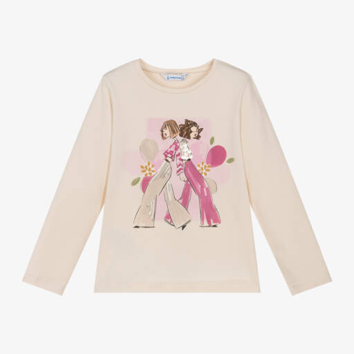Mayoral-Girls Long Sleeve Ivory Sequin Top | Childrensalon Outlet