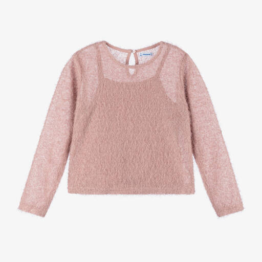 Mayoral-Girls Long Sleeve Pink Glitter Top | Childrensalon Outlet