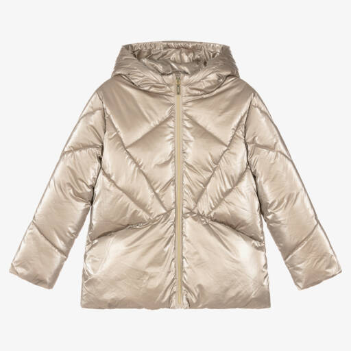 Mayoral-Золотистый пуховик с капюшоном | Childrensalon Outlet