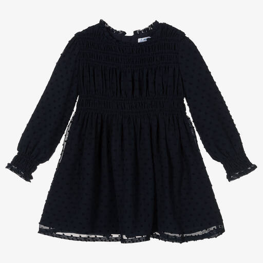 Mayoral-Girls Navy Blue Chiffon Dress | Childrensalon Outlet