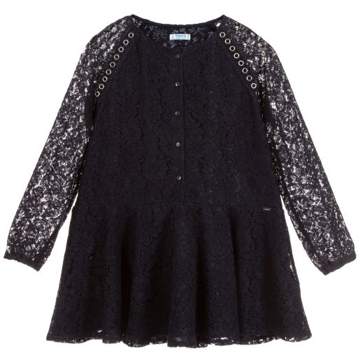 Mayoral-Girls Navy Blue Lace Dress | Childrensalon Outlet