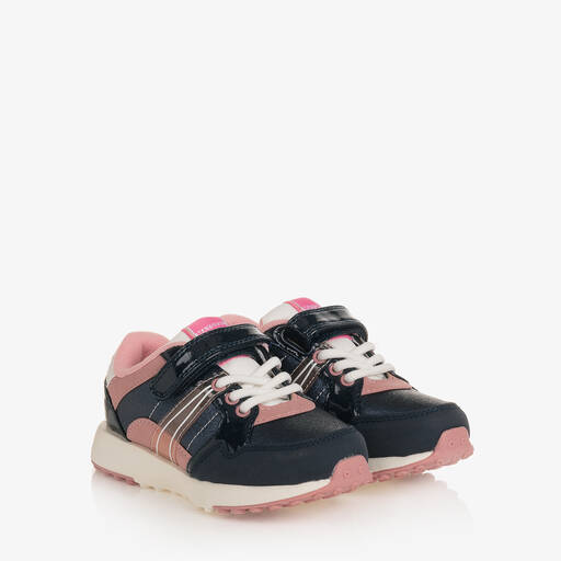 Mayoral-Girls Navy Blue & Pink Velcro Trainers | Childrensalon Outlet