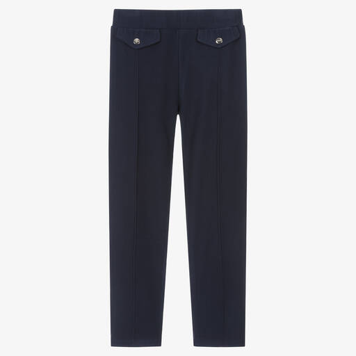 Mayoral-Girls Navy Blue Ribbed Slim-Fit Trousers | Childrensalon Outlet