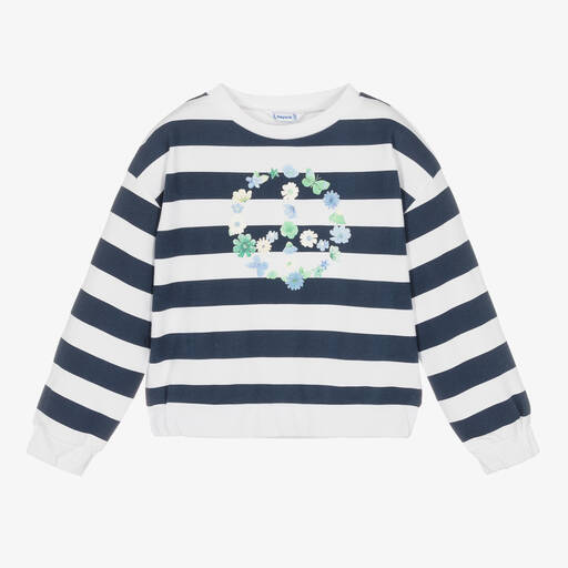 Mayoral-Girls Navy Blue Striped Peace Sweatshirt | Childrensalon Outlet