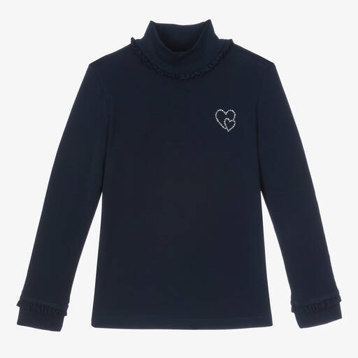 Mayoral-Girls Navy Blue Viscose Roll Neck Top | Childrensalon Outlet