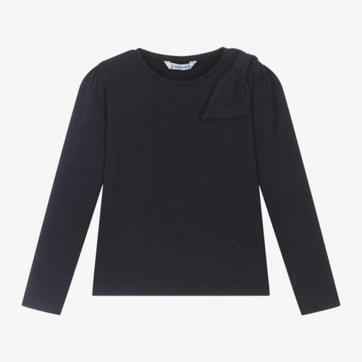 Mayoral-Girls Navy Faux Pearl Top | Childrensalon Outlet