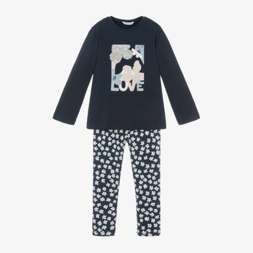 Mayoral-Girls Navy Floral Leggings Outfit | Childrensalon Outlet