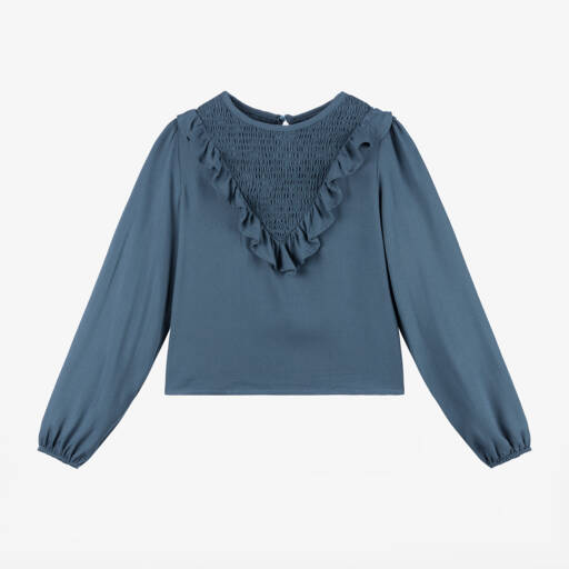 Mayoral-Girls Navy Ruffle Viscose Top | Childrensalon Outlet