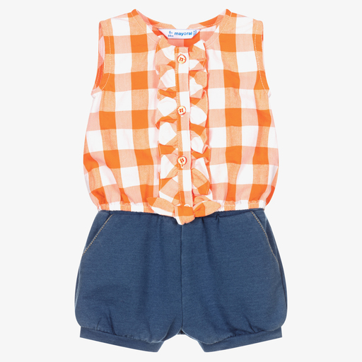Mayoral-Оранжевый топ и синие шорты для девочек | Childrensalon Outlet