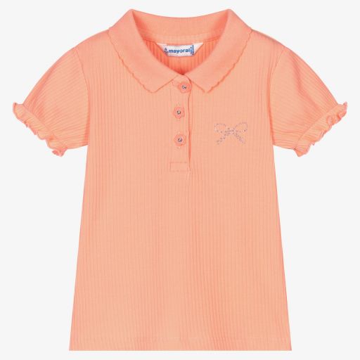 Mayoral-Girls Orange Cotton Polo Shirt | Childrensalon Outlet