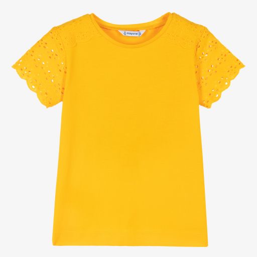 Mayoral-Girls Orange Cotton T-Shirt | Childrensalon Outlet