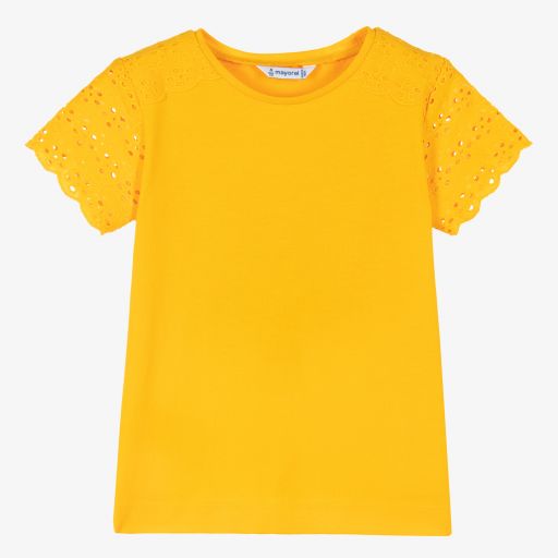 Mayoral-Оранжевая хлопковая футболка для девочек | Childrensalon Outlet