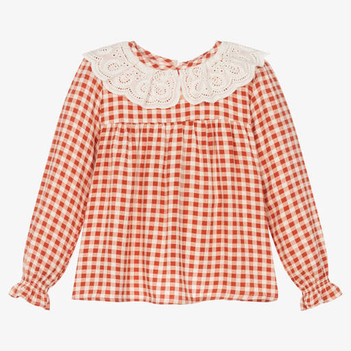 Mayoral-Orange Bluse mit Vichykaros (M) | Childrensalon Outlet