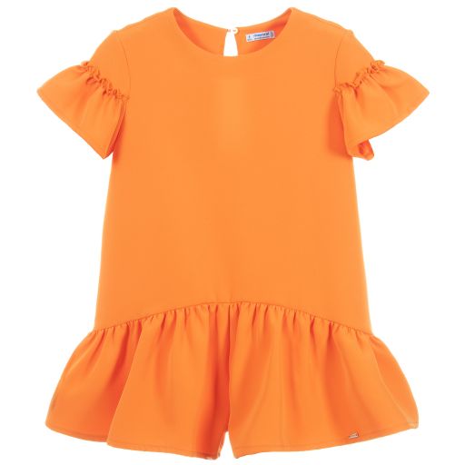 Mayoral-Girls Orange Ruffle Playsuit | Childrensalon Outlet