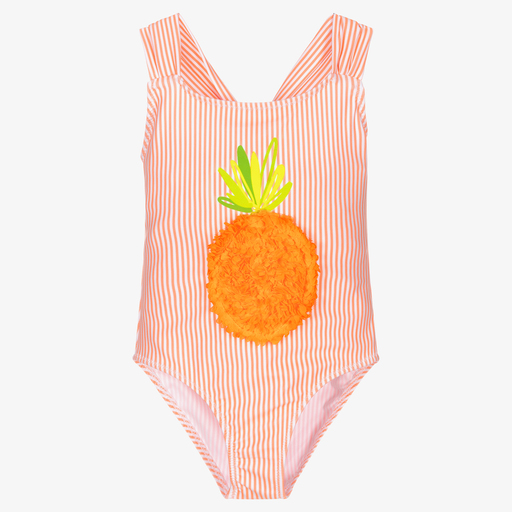 Mayoral-Girls Orange Striped Swimsuit | Childrensalon Outlet