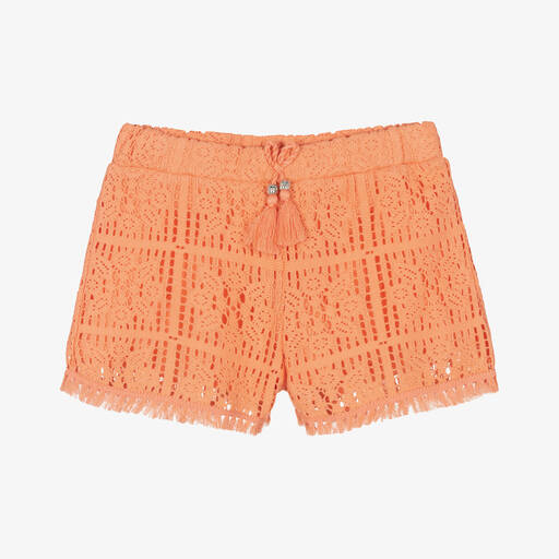 Mayoral-Girls Pale Orange Crochet Cotton Shorts | Childrensalon Outlet