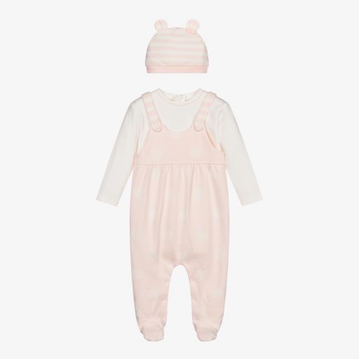 Mayoral Newborn-طقم بيبي غرو وقبعة قطن لون زهري وعاجي للمولودات | Childrensalon Outlet