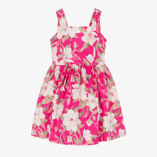 Mayoral-Girls Pink & Beige Cotton Floral Dress | Childrensalon Outlet