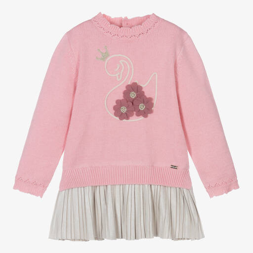 Mayoral-Girls Pink & Beige Pleated Dress | Childrensalon Outlet