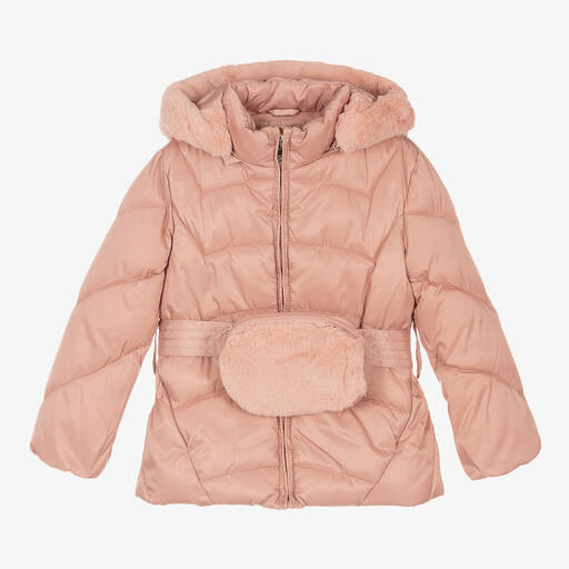 Mayoral-Girls Pink Belted Puffer Coat | Childrensalon Outlet