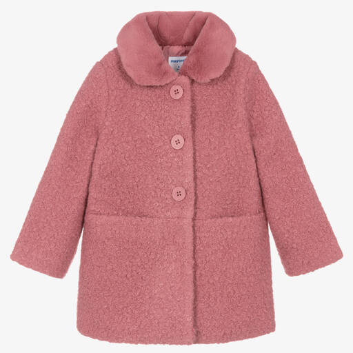 Mayoral-Розовое пальто из букле для девочек | Childrensalon Outlet