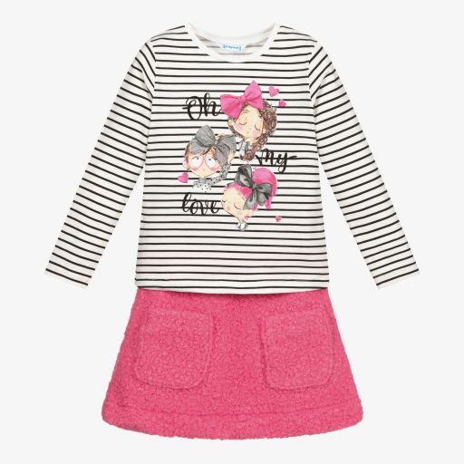 Mayoral-Girls Pink Bouclé Skirt Set | Childrensalon Outlet