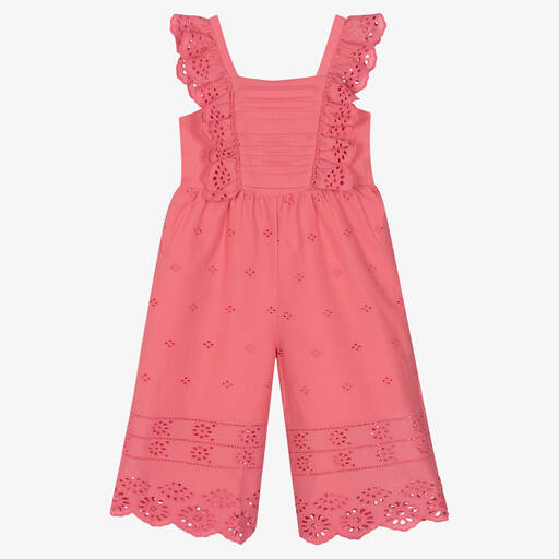 Mayoral-Girls Pink Broderie Anglaise Jumpsuit | Childrensalon Outlet