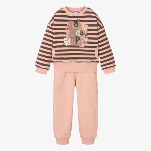 Mayoral-Girls Pink & Brown Cotton Tracksuit | Childrensalon Outlet