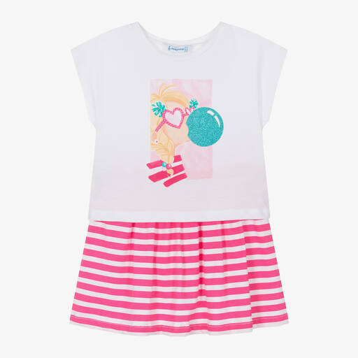 Mayoral-Girls Pink Bubble Gum Cotton Skirt Set | Childrensalon Outlet