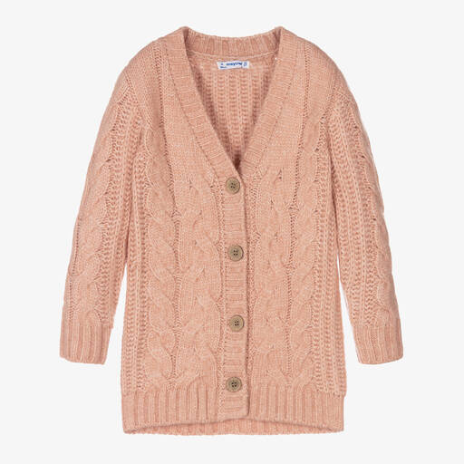 Mayoral-Girls Pink Cable Knit Cardigan | Childrensalon Outlet