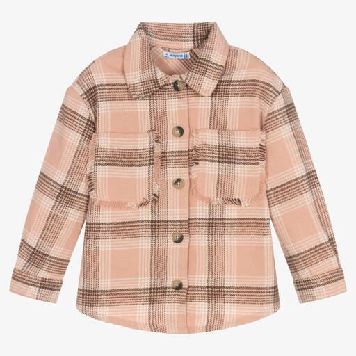 Mayoral-Girls Pink Checked Flannel Shacket | Childrensalon Outlet