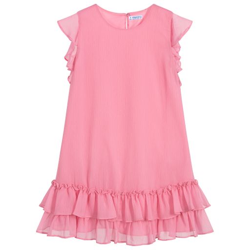 Mayoral-Girls Pink Chiffon Dress | Childrensalon Outlet