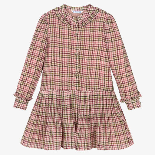 Mayoral-Girls Pink Chiffon Houndstooth Dress | Childrensalon Outlet