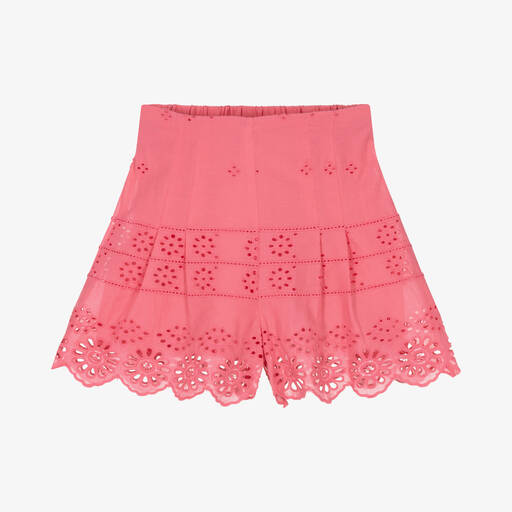 Mayoral-Girls Pink Cotton Broderie Anglaise Shorts | Childrensalon Outlet