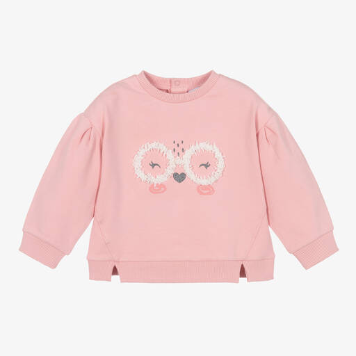 Mayoral-Girls Pink Cotton Cat Sweatshirt | Childrensalon Outlet