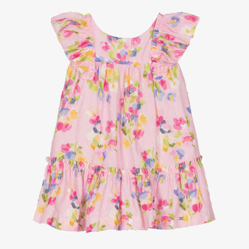 Mayoral-Girls Pink Cotton Floral Dress | Childrensalon Outlet