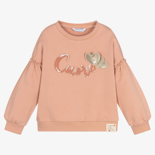 Mayoral-Girls Pink Cotton Heart Sweatshirt | Childrensalon Outlet