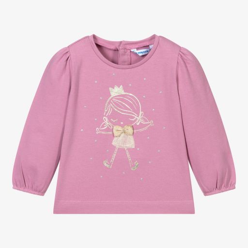Mayoral-Girls Pink Cotton Jersey Top | Childrensalon Outlet