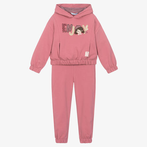 Mayoral-Girls Pink Cotton Jersey Tracksuit | Childrensalon Outlet