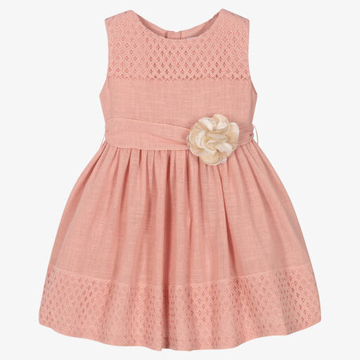 Mayoral-Girls Pink Cotton Lace Dress | Childrensalon Outlet