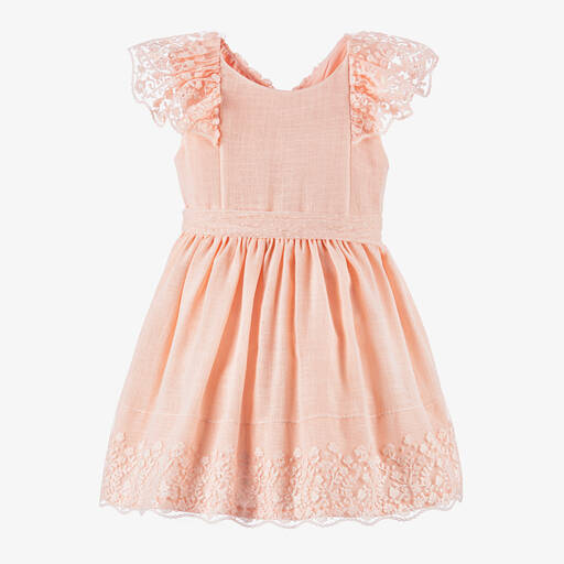 Mayoral-Girls Pink Cotton & Lace Dress | Childrensalon Outlet